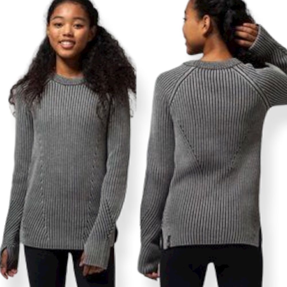 Lululemon Youth Black White Ribbed Long Sleeve Pullover Size 14